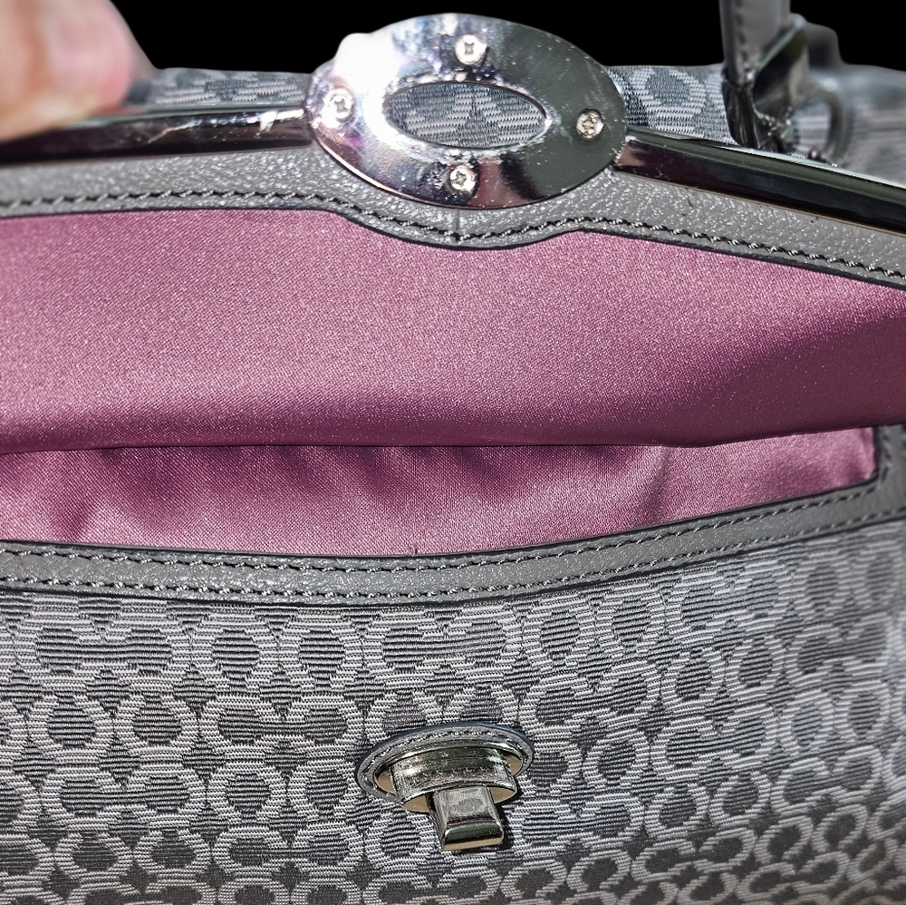 COACH Madison Madeline East/West Op Art Fabric Gray Signature Satchel/Crossbody - Picture 4 of 13